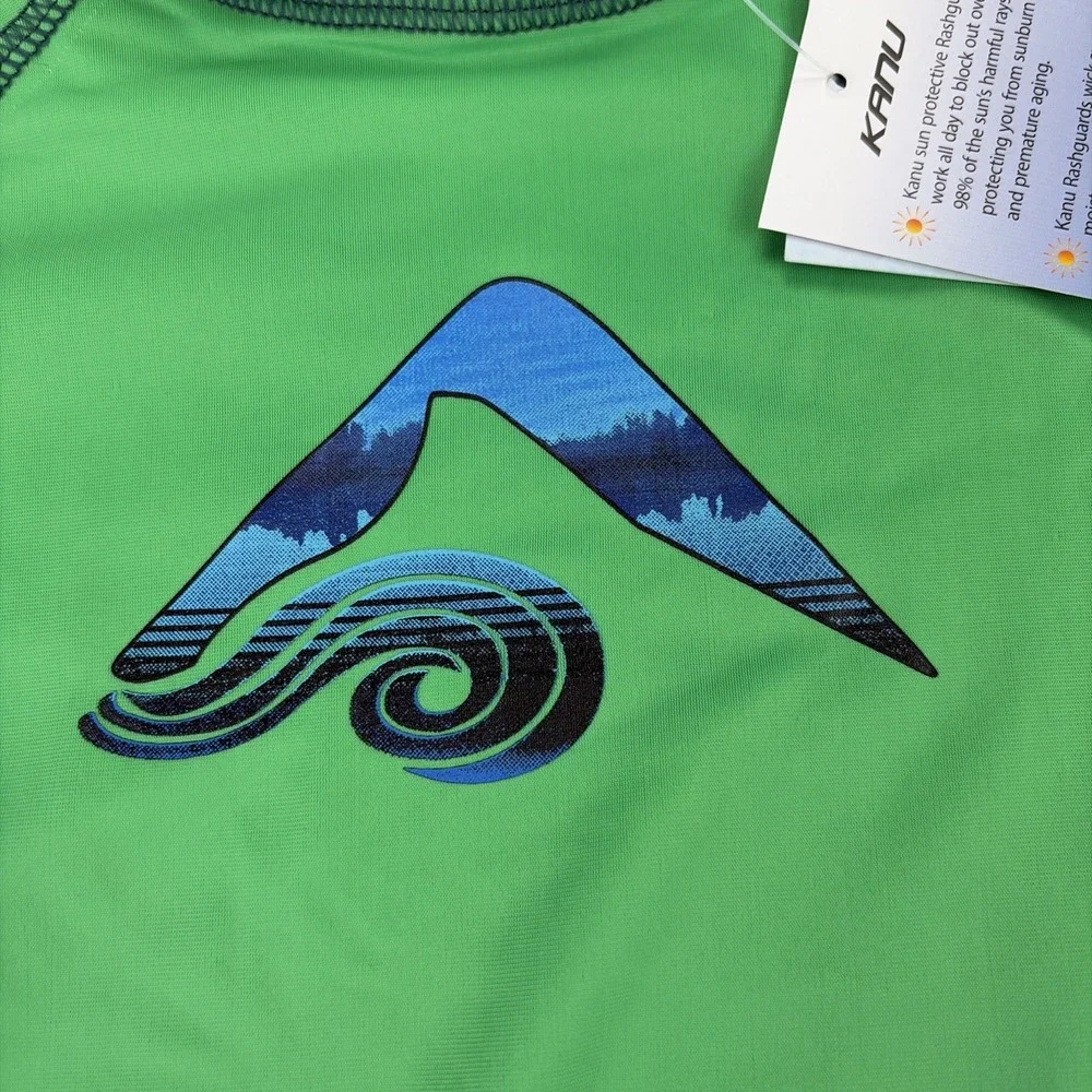 New Kanu Surf Shirt Youth XL Green UPF 50+ Swim Rash Guard Short Sleeve